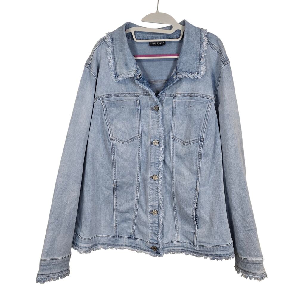 Women's Susan Graver Denim Jean Jacket Fringe Trim | Size 3X